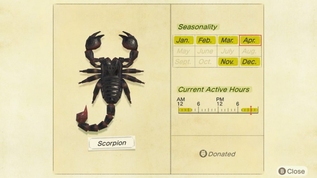 Scorpione animal crossing New Horizons